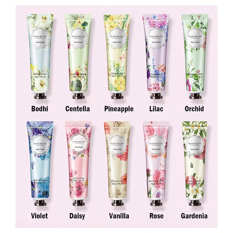 10Pcs Fruity Flowery Hand Cream Moisturizing Nourishing anti Chap Repairing Hands Care Beauty Skincare Hand Creams Sets